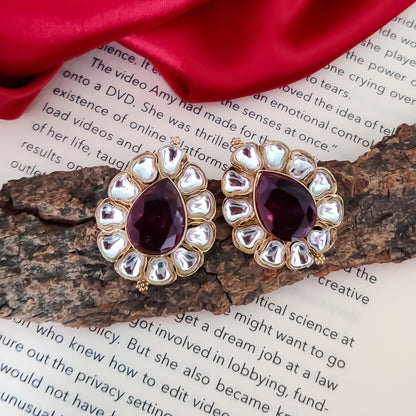 Nibedita Kundan Stud Earring - Wine