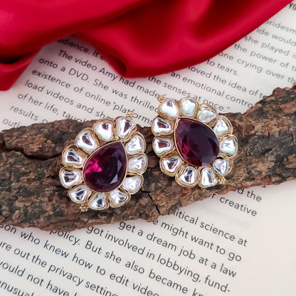 Nibedita Kundan Stud Earring - Wine