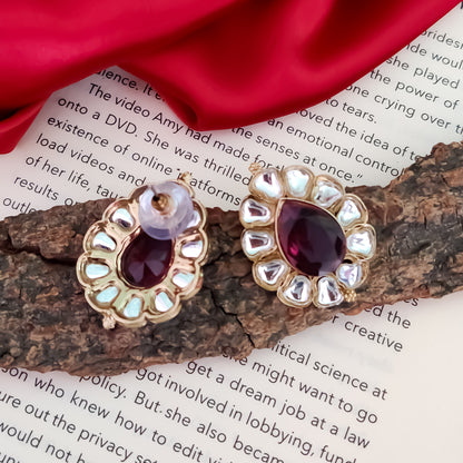 Nibedita Kundan Stud Earring - Wine