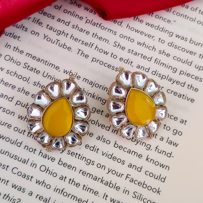Nibedita Kundan Stud Earring- Yellow
