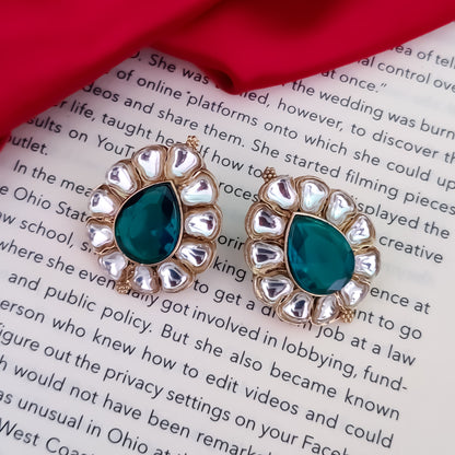 Nibedita Kundan Stud Earring- Firozi