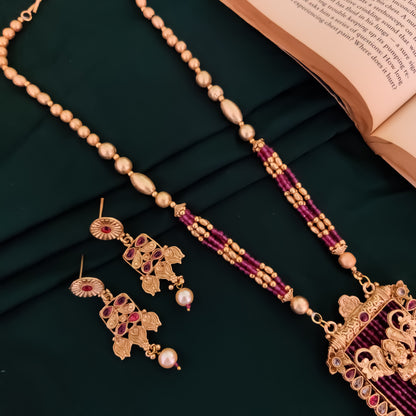 Vilasa Rajwadi Long Necklace Set - Pink