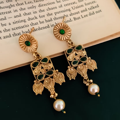 Vilasa Rajwadi Long Necklace Set - Pink & Green