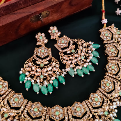 Mahal MOP Reverse AD Necklace Set - Pastel Green
