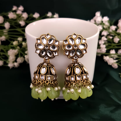 Aashika Pearl Jhumka Earrings- Pista Green