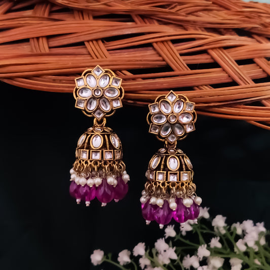 Aashika Pearl Jhumka Earrings- Purple