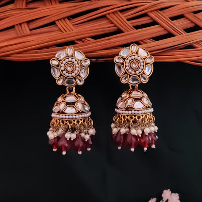 Ruhani Pearl Jhumka Earrings- Maroon