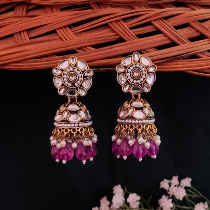 Ruhani Pearl Jhumka Earrings- Purple
