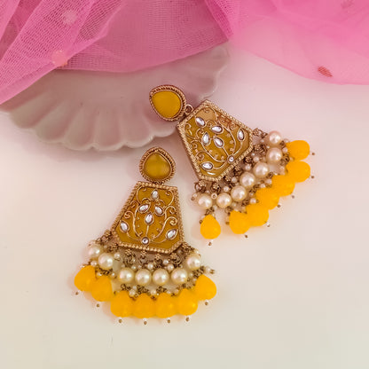 Sanskriti MOP Pearl Chandbali - Yellow