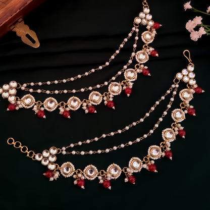 Roshni Kundan Detachable Earchains - Maroon