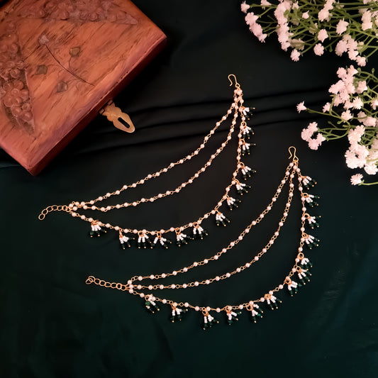 Sanghvi Pearl Drop Detachable Earchains - Green