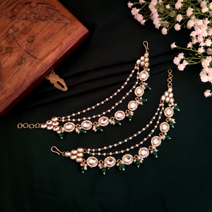 Shagun Kundan Detachable Earchains - Green