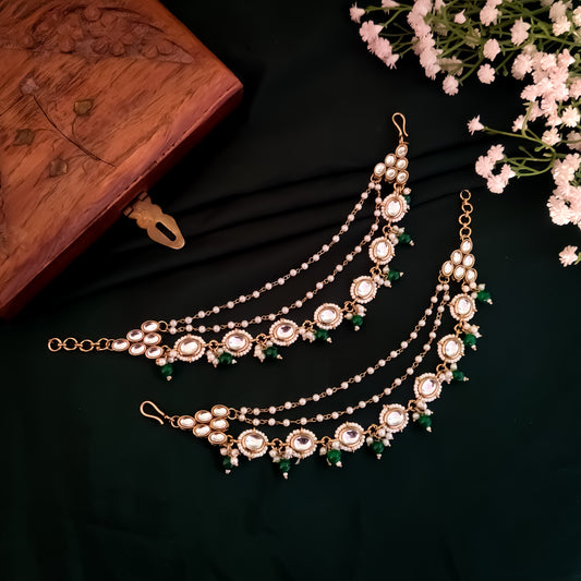 Shagun Kundan Detachable Earchains - Green