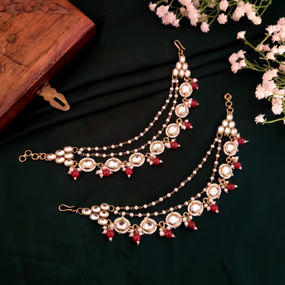 Shagun Kundan Detachable Earchains - Maroon