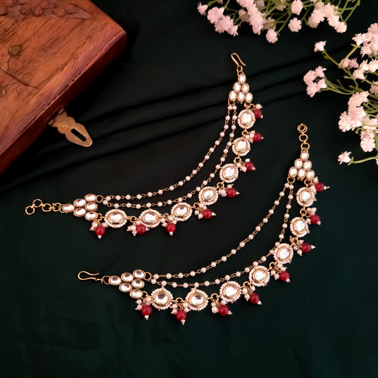 Shagun Kundan Detachable Earchains - Maroon