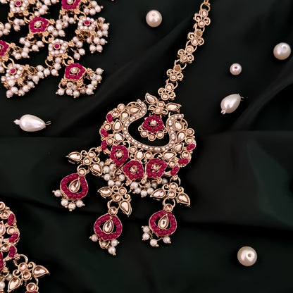 Rehan Jadau Reverse AD Necklace Set - Pink