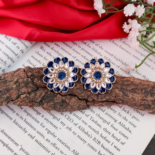 Shahida Kundan Stud Earring - Blue