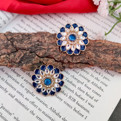 Shahida Kundan Stud Earring - Blue
