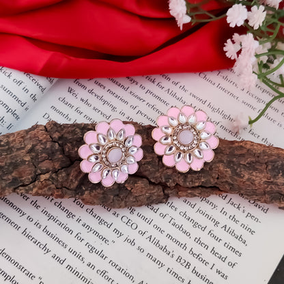 Shahida Kundan Stud Earring - Baby Pink