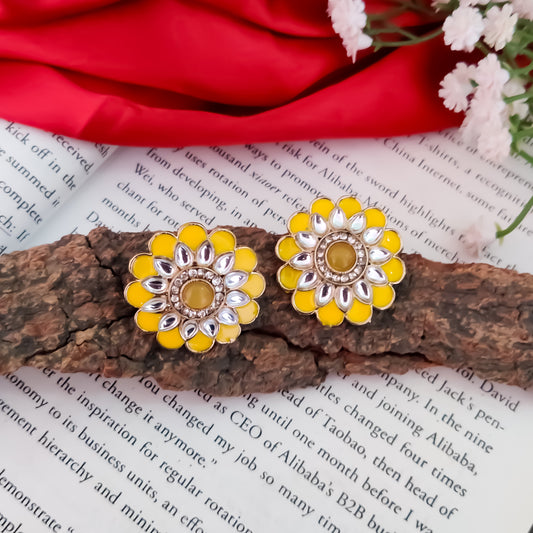 Shahida Kundan Stud Earring - Yellow