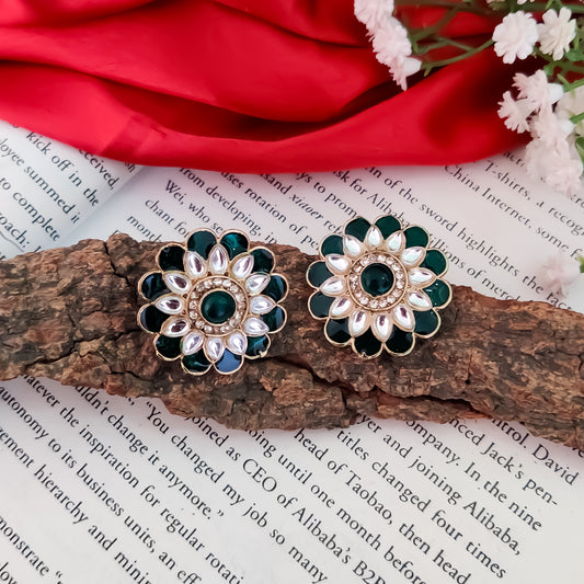 Shahida Kundan Stud Earring - Green