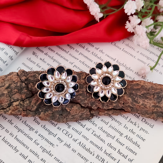 Shahida Kundan Stud Earring - Black