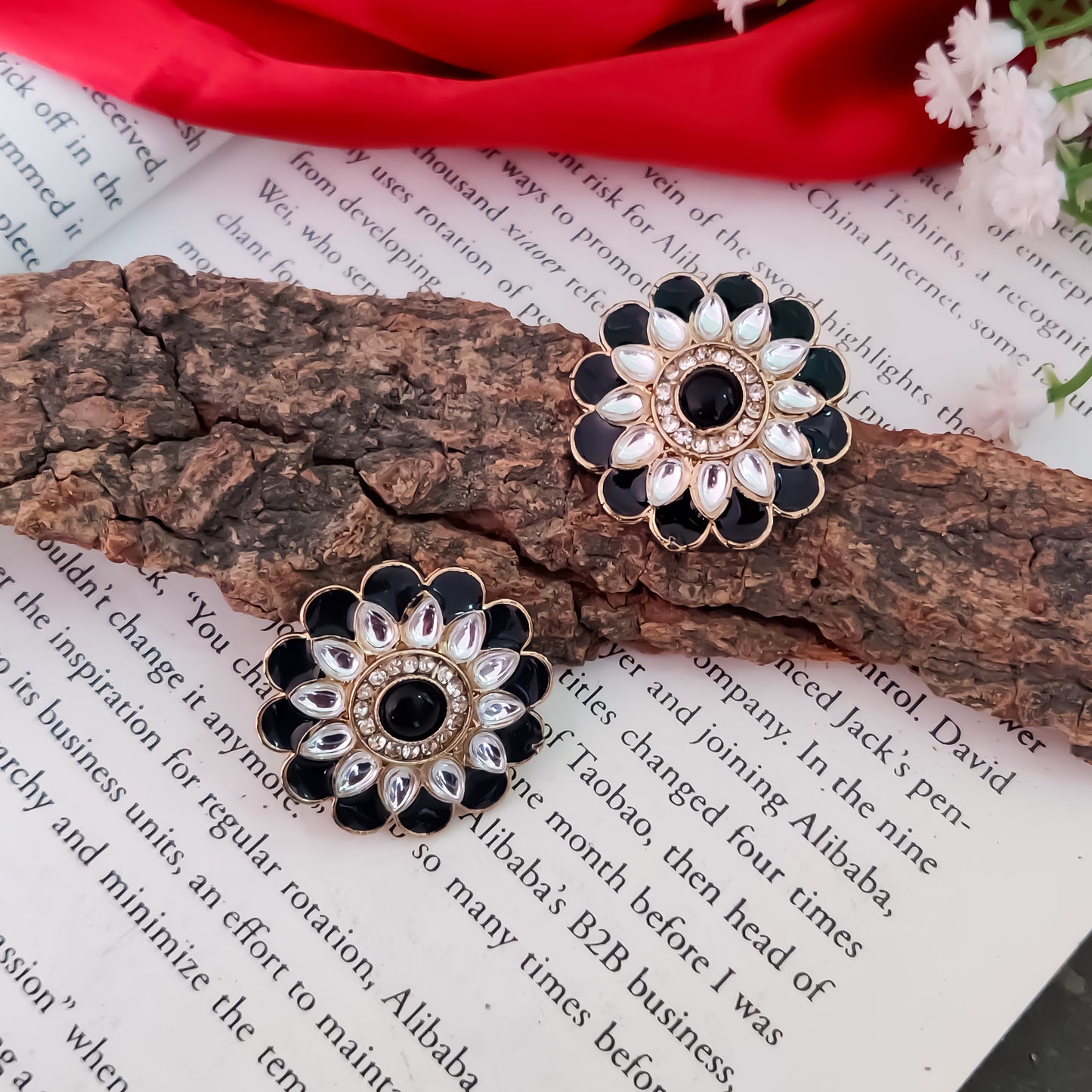 Shahida Kundan Stud Earring - Black