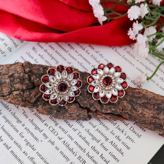 Shahida Kundan Stud Earring - Maroon