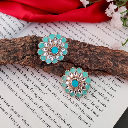 Shahida Kundan Stud Earring - Mint