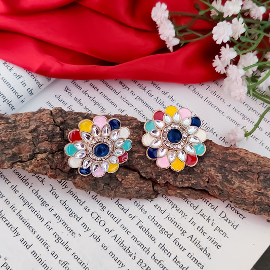 Shahida Kundan Stud Earring - Multi