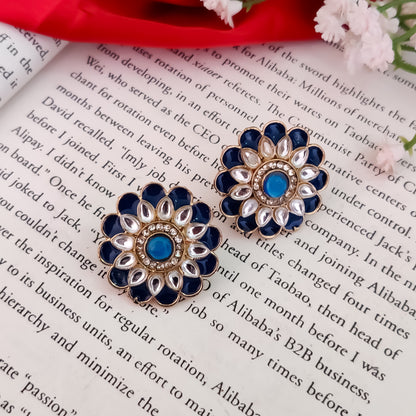 Shahida Kundan Stud Earring - Blue