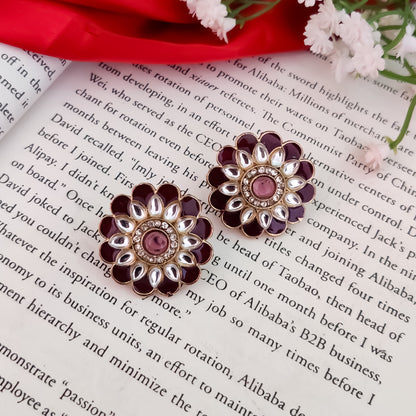 Shahida Kundan Stud Earring - Wine