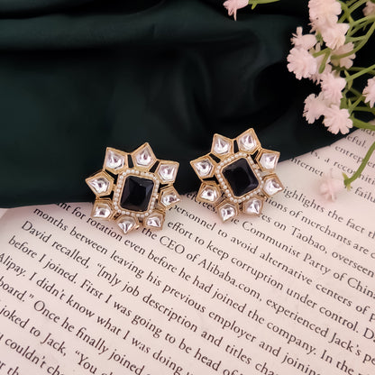 Shaheen Kundan Stud Earring - Black