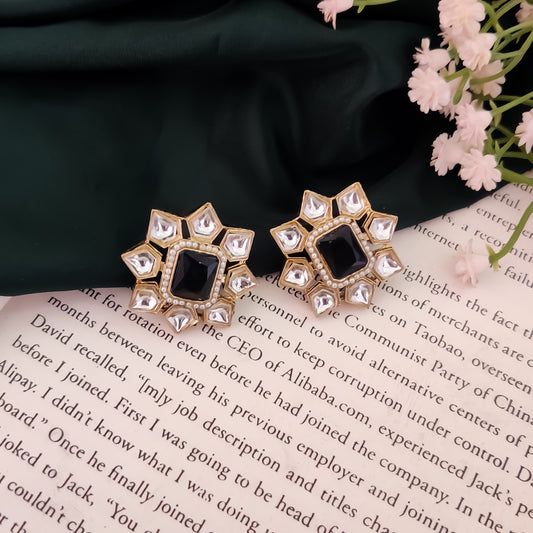 Shaheen Kundan Stud Earring - Black