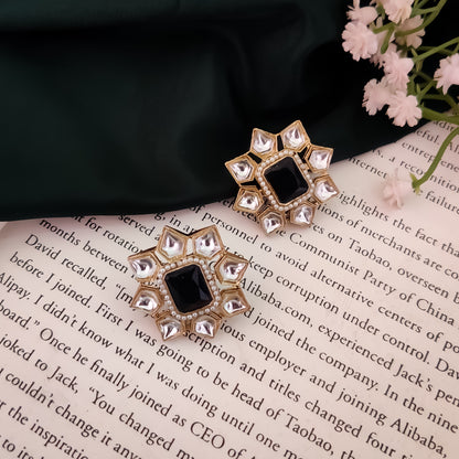 Shaheen Kundan Stud Earring - Black