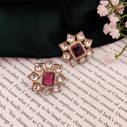 Shaheen Kundan Stud Earring - Wine