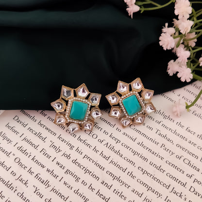 Shaheen Kundan Stud Earring - Mint
