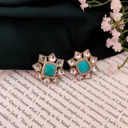 Shaheen Kundan Stud Earring - Mint