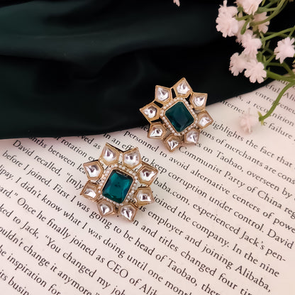 Shaheen Kundan Stud Earring - Firozi