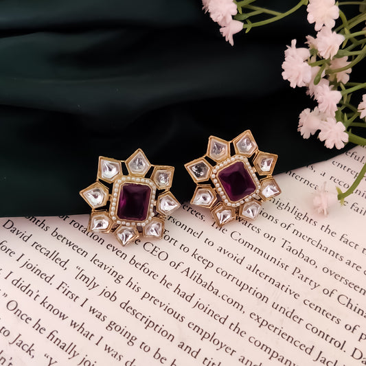 Shaheen Kundan Stud Earring - Purple