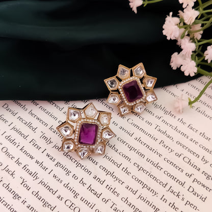 Shaheen Kundan Stud Earring - Purple