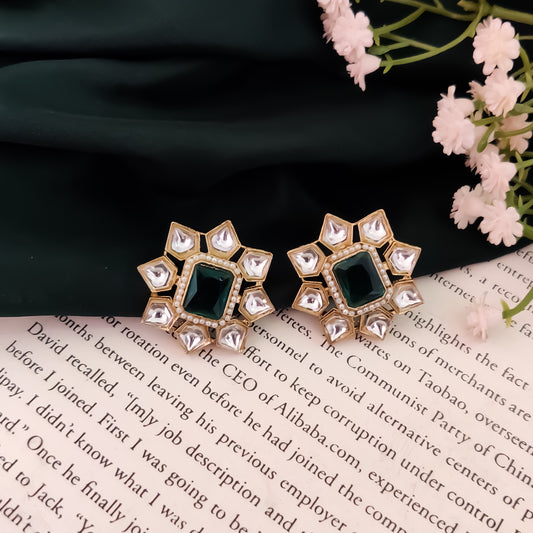 Shaheen Kundan Stud Earring - Green