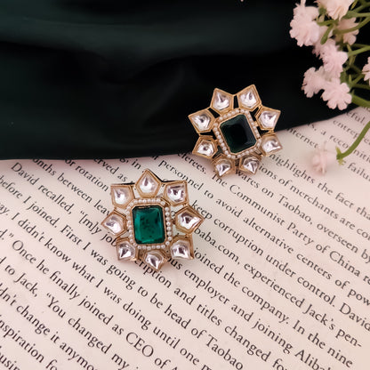 Shaheen Kundan Stud Earring - Green