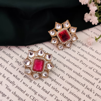 Shaheen Kundan Stud Earring - Hot Pink