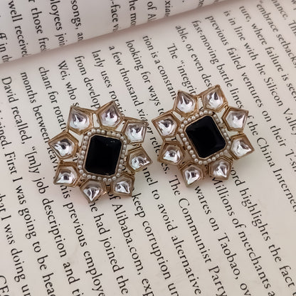 Shaheen Kundan Stud Earring - Black