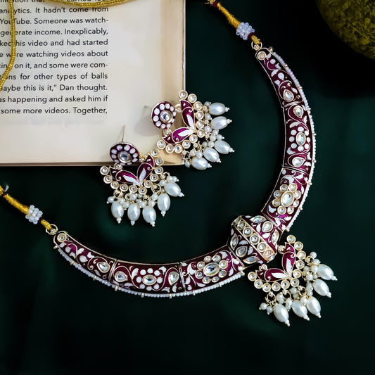 Daraksha Meenakari Hasli Necklace Set - Purple