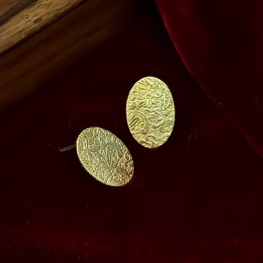 Vijaya Carved Brass Stud Earrings - Golden