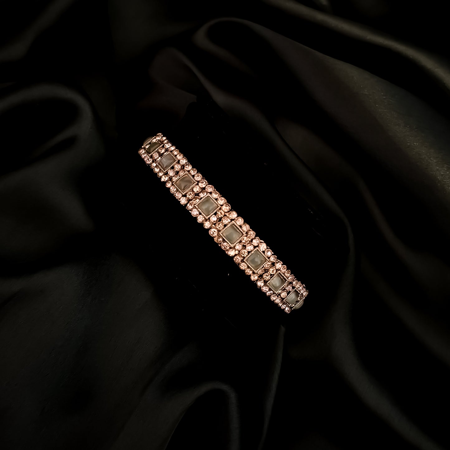 Manvika Kundan Openable Bangle/Kada - Pastel Green