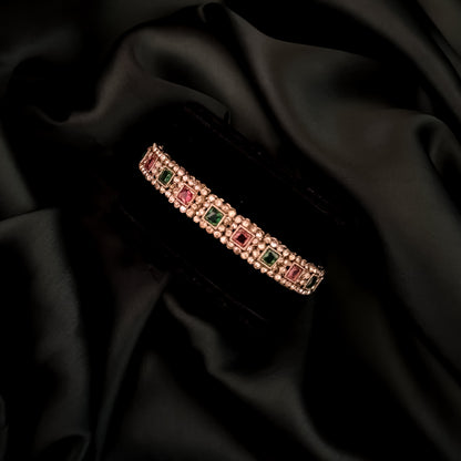 Manvika Kundan Openable Bangle/Kada - Pink & Green