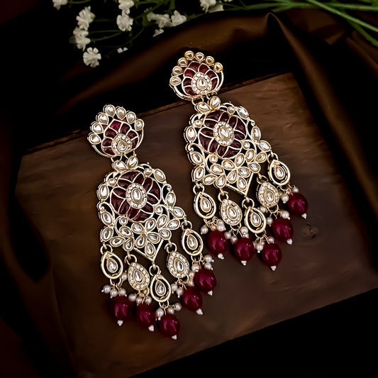 Medha Meenakari Pearl Chandbali Earrings - Pink